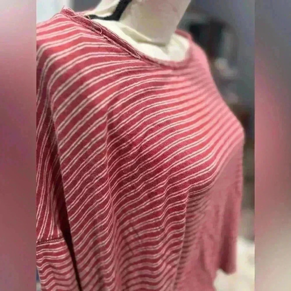 WE THE FREE Tunic Top XS Long Sleeve Slub Cotton Blend Mauve Striped - Picture 3 of 5